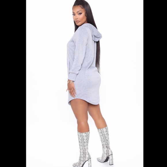 Peek A Boo Sweatshirt Mini Dress - Heather Grey - Picture 3 of 8